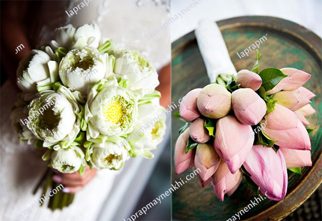 Hoa cưới cô dâu cầm tay hoa sen